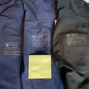 3 pairs of figs maternity pants. 2 navy 1 black